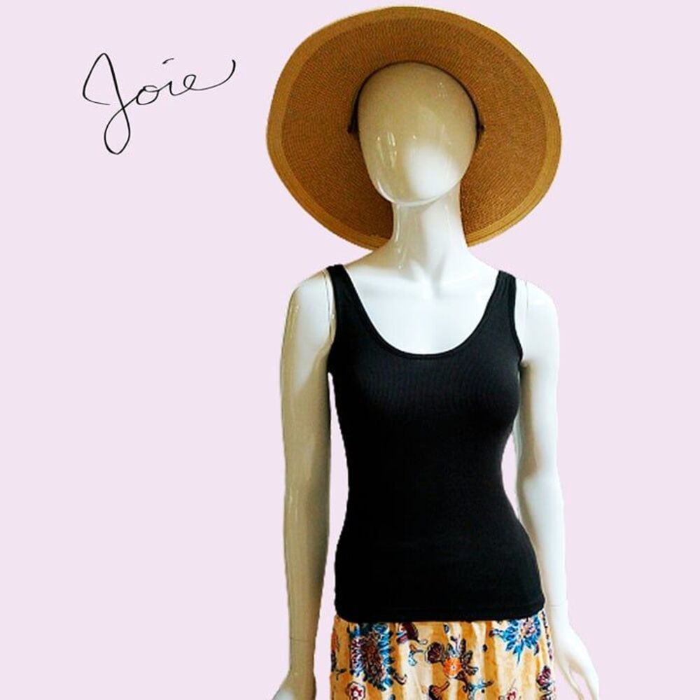 JOIE Black Ribbed Scoop Neck Tank Slim Stretch Minimalist Chic